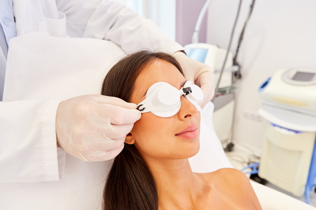 A patient undergoing preparation for CO2 laser therapy.