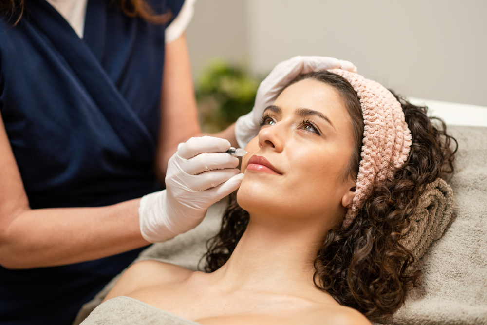 Patient receiving Radiesse filler injection.