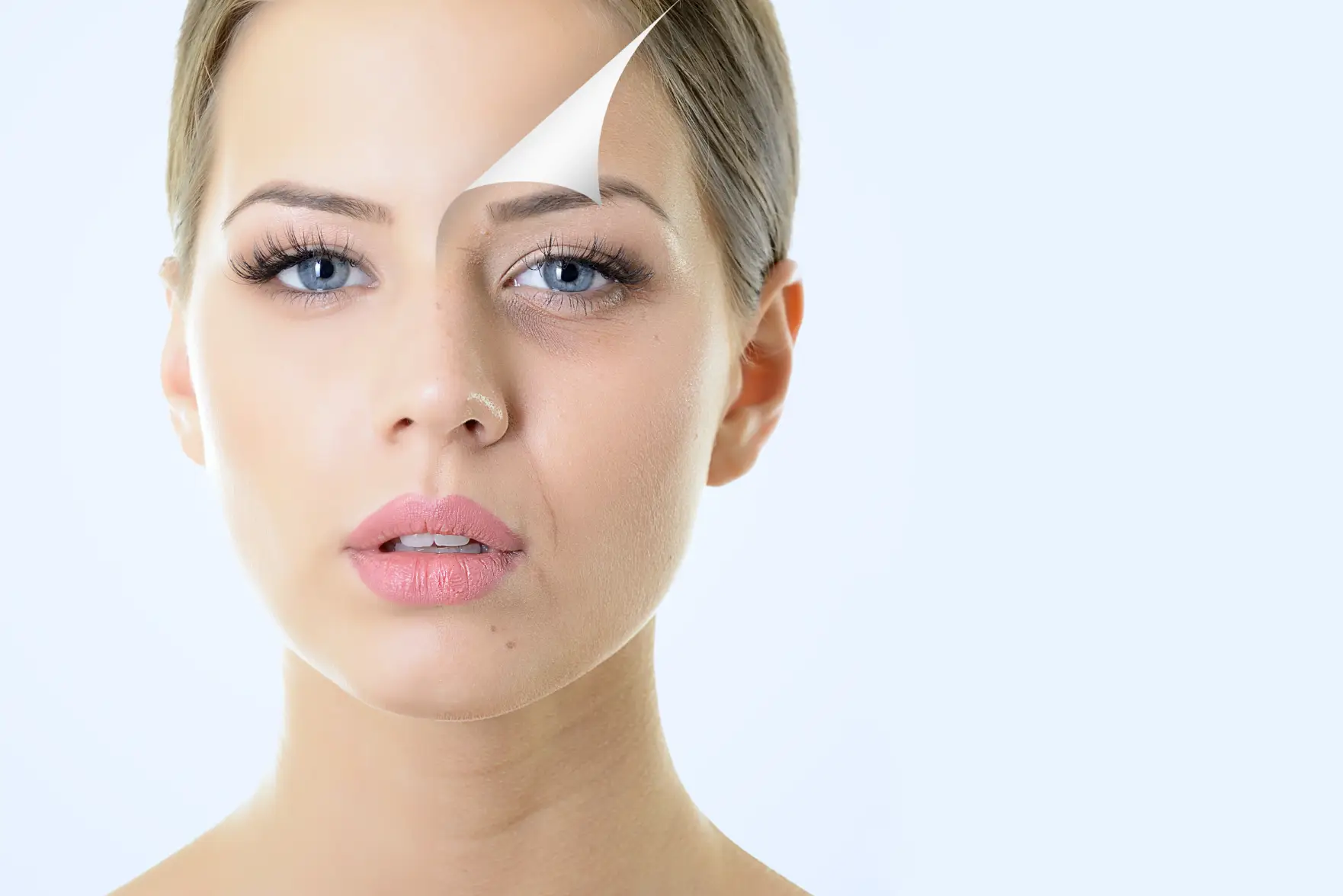 Split-face comparison showing smoother skin and visible facial lines